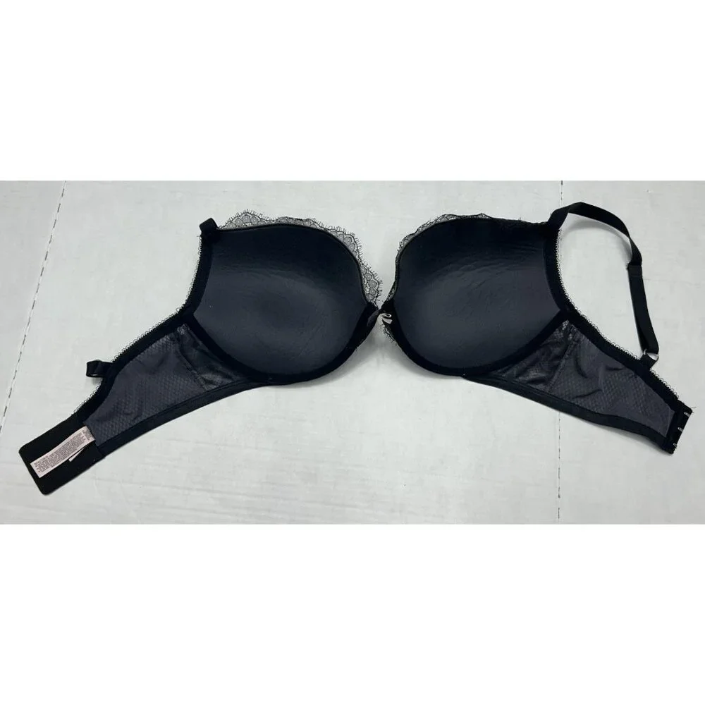 Victoria’s Secret Dream Angels Push Up Bra 36DD Black Floral Lace Lined Wired